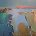 Puesta de sol sobre el paisaje marino abstracto de Loch